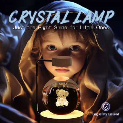 Crystal Ball Cosmic Dinosaur Night Light — USB Warm Glow, Walnut Base